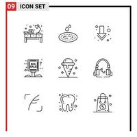 Stock Vector Icon Pack mit 9 Zeilenzeichen und Symbolen für Dessertverkaufswerbung Spa Grand Sale Board editierbare Vektordesign-Elemente