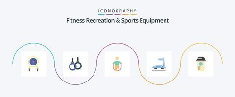 kondition rekreation och sporter Utrustning platt 5 ikon packa Inklusive löpband. löpning. sjukvård. maskin. rep vektor