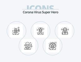 Corona-Virus-Superhelden-Linien-Icon-Pack 5-Icon-Design. Schutz. medizinisch. Benutzerbild. Krankenhaus. Apotheker vektor
