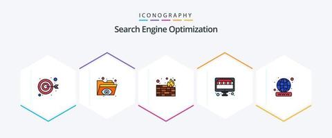 seo 25 fylld linje ikon packa Inklusive över hela världen. domän registrering. brandvägg. domän. seo vektor