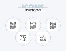 Marketing-SEO-Line-Icon-Pack 5 Icon-Design. Design. Favorit. Zahnrad. E-Commerce. Tasche vektor