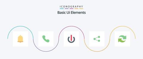 Basic UI Elements Flat 5 Icon Pack inklusive Reload. teilen. Knopf. Sozial . Medien vektor