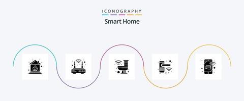 smart Hem glyf 5 ikon packa Inklusive mobil. dörr låsa. internet. säkerhet. knopp vektor