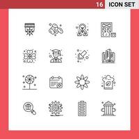 uppsättning av 16 modern ui ikoner symboler tecken för hjärta reste sig sida design utveckling kodning redigerbar vektor design element