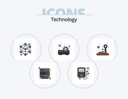 Technologielinie gefüllt Icon Pack 5 Icon Design. . Denken. Musik. Gehirn. Server vektor