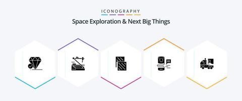 Weltraumforschung und die nächsten großen Dinge 25-Glyphen-Icon-Pack, einschließlich Big Think. gesprächig. Robotik. Gesprächsschnittstellen. Zukunft vektor