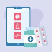 Online-Gesundheit, Smartphone-Apotheke verschreibungspflichtige Medizin Covid 19 Coronavirus vektor