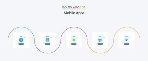 Mobile Apps Flat 5 Icon Pack inklusive Telefon. App. Handy, Mobiltelefon. Online Einkaufen. schmucklos vektor