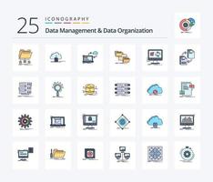 Datenmanagement und Datenorganisation 25 Zeilen gefülltes Icon Pack inklusive Management. Mappe. Daten. Pfeile. Daten vektor