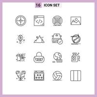 uppsättning av 16 modern ui ikoner symboler tecken för maracas fotografi filma fotograf landskap redigerbar vektor design element