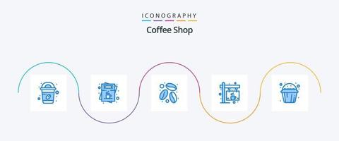 Coffee Shop Blue 5 Icon Pack inklusive Cup Cake. Kuchen. Koffein. Planke. Etikett vektor