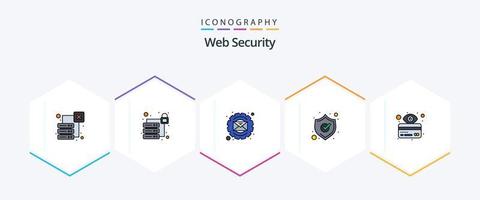 Web Security 25 Filledline Icon Pack inklusive Hacker. Karte. Ausrüstung. Geldautomat. Sicherheit vektor