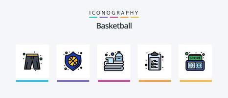 basketboll linje fylld 5 ikon packa Inklusive . digital. klocka. styrelse. kort. kreativ ikoner design vektor