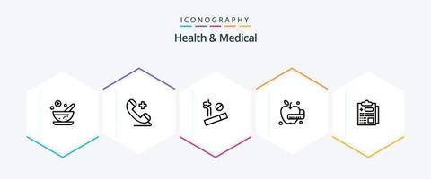 hälsa och medicinsk 25 linje ikon packa Inklusive . . rök. Rapportera. sjukvård vektor