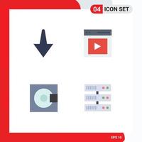 flaches Icon-Paket mit 4 universellen Symbolen für Pfeil-Minidisc-Inhalte, vide-Technologie, editierbare Vektordesign-Elemente vektor