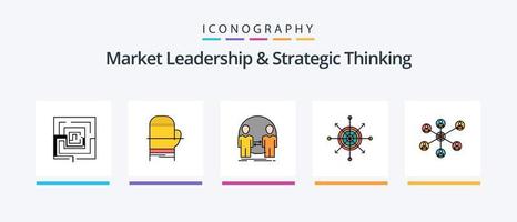 marknadsföra ledarskap och strategisk tänkande linje fylld 5 ikon packa Inklusive faktura. presentation. överföra. topp. kreativ ikoner design vektor