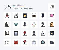 Baby 25 Zeilen gefülltes Icon Pack inklusive Spielzeug. Kind. Geometrie. Baby. Kinder vektor