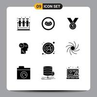 Stock Vector Icon Pack mit 9 Zeilenzeichen und Symbolen für den Kopf Geist erreichen Zeitband editierbare Vektordesign-Elemente