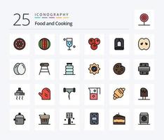 Essen 25 Zeilen gefülltes Icon Pack inklusive Essen. Cranberry. Melone. Glas. Trinken vektor
