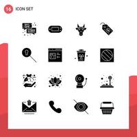 Stock Vector Icon Pack mit 16 Zeilen Zeichen und Symbolen für Tag Label PSP E-Commerce indische editierbare Vektordesign-Elemente