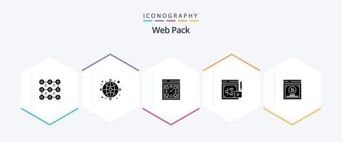 Web Pack 25 Glyphen-Icon-Pack inklusive Tests. lauter Pfifferling. Rechner. digitales Marketing. Netz vektor