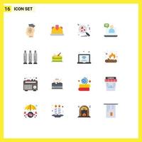 Stock Vector Icon Pack mit 16 Linienzeichen und Symbolen für Shooting Bullet Heart Meeting Chat editierbares Paket kreativer Vektordesign-Elemente