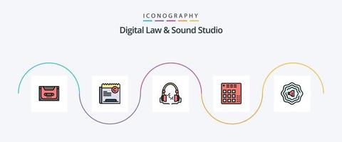 digitales Gesetz und Tonstudio-Linie gefülltes flaches 5-Icon-Paket einschließlich Live. Regler. rechts. Audio. Audio- vektor