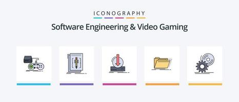 Software-Engineering und Videospiel-Reihe gefüllt 5 Icon Pack inklusive Installation. CD. Spiele. persönlich. Spielen. kreatives Symboldesign vektor