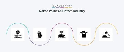 nackte Politik und Fintech-Industrie Glyphe 5 Icon Pack inklusive Auto. Vorteil. Frieden. Vereinigtes Königreich. europäisch vektor