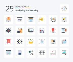 Marketing und Werbung 25 flache Farbsymbolpakete einschließlich E-Mail-Werbung. Werbung. Marketing. Anzeige. Marketing vektor