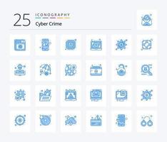 Cyber Crime 25 Blue Color Icon Pack inklusive Einstellungsfehler. Cyberkriminalität. Virus. Information vektor