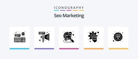 SEO Marketing Glyph 5 Icon Pack inklusive Qualität. Ausrüstung. Suche. seo. Entwicklung. kreatives Symboldesign vektor