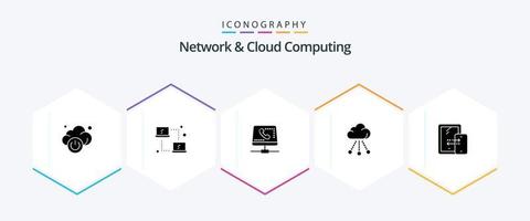Netzwerk- und Cloud-Computing 25 Glyphen-Icon-Pack inklusive Verbindung. Technologie. Mobilteil. Lagerung. Wolke vektor