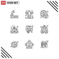 satz von 9 modernen ui-symbolen symbole zeichen für geld bargeld medizinische buchabfälle editierbare vektordesignelemente vektor