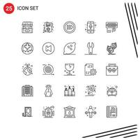 25 Benutzeroberflächen-Line-Pack mit modernen Zeichen und Symbolen von bearbeitbaren Vektordesign-Elementen für Adapter-Aufnahmemedien-Telefongeräte vektor