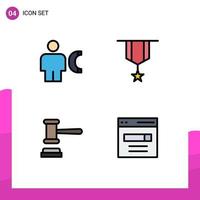 Stock Vector Icon Pack mit 4 Zeilenzeichen und Symbolen für Avatar Plain Human Decoration Court editierbare Vektordesign-Elemente