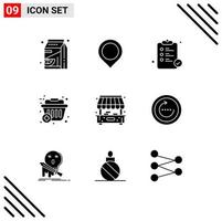 Stock Vector Icon Pack mit 9 Zeilenzeichen und Symbolen für das Leben Einkaufskorb Krankenhaus Einkaufskorb editierbare Vektordesign-Elemente