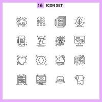 Aktienvektor-Icon-Pack mit 16 Zeilenzeichen und Symbolen für bearbeitbare Vektordesign-Elemente für mobile Dokumentblattpflanzen vektor