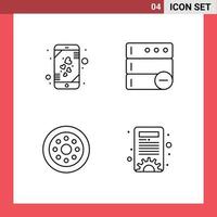 Gruppe von 4 modernen Filledline-Flachfarben für Herz-Velg-Smartphone-Server-Content-Management editierbare Vektordesign-Elemente vektor