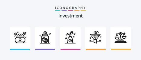 Investment Line 5 Icon Pack inklusive Investor. Unternehmen. Graph. Laptop. finanziell. kreatives Symboldesign vektor