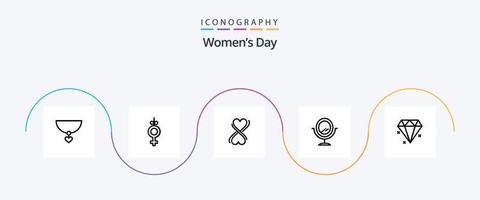 Womens Day Line 5 Icon Pack inklusive Tag. Frauen. Schleife. Typografie. Herz vektor