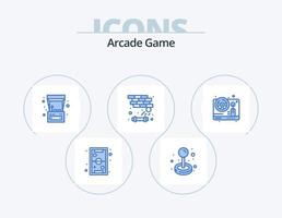 Arcade-Blau-Icon-Pack 5 Icon-Design. Lenkung. Spiel. abspielen. Unterbrecher. abspielen vektor