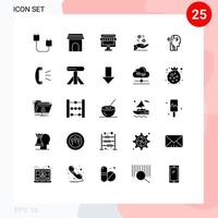 universelle Symbolsymbole Gruppe von 25 modernen soliden Glyphen der Geldhand nach Hause Online-Shopping editierbare Vektordesign-Elemente vektor