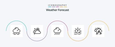 Weather Line 5 Icon Pack inklusive Regen. Wolke. Regen. Sonne. Meer vektor