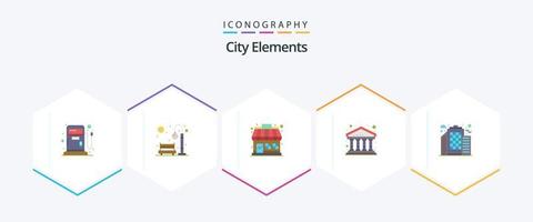 City Elements 25 Flat Icon Pack inklusive Stadt. Gebäude. Markt. Finanzen. Bank vektor