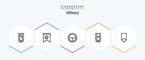 militär 25 linje ikon packa Inklusive rang. militär. stjärna. insignier. soldat vektor