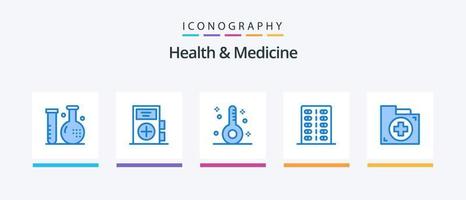 hälsa och medicin blå 5 ikon packa Inklusive . form. mapp. dokumentera. kreativ ikoner design vektor