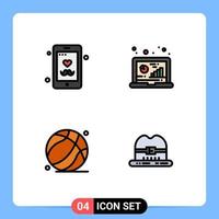 Filledline Flat Color Pack mit 4 universellen Symbolen für Vater, Basketball, mobiler Computer, Vater, editierbare Vektordesign-Elemente vektor