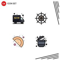 moderner Satz von 4 gefüllten flachen Farben Piktogramm von Lieferwagen, der die Lebensmittelküche kocht, editierbare Vektordesign-Elemente vektor