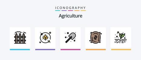 Landwirtschaftslinie gefüllt 5 Icon Pack einschließlich . Wagen. Windmühle. Lager. Garten. kreatives Symboldesign vektor